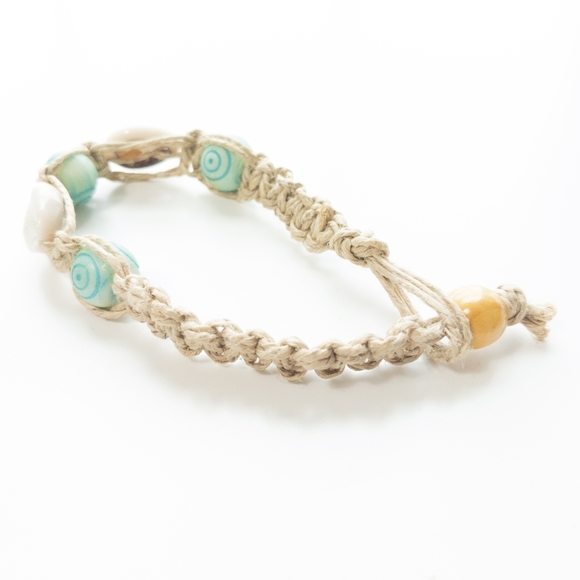 5/$25 - Handmade, Hemp bracelet, with wood beads and cowrie shells - Picture 4 of 4